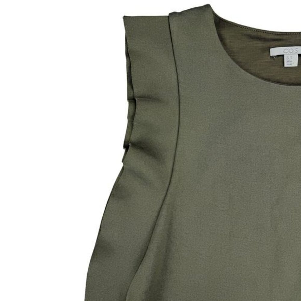 Cos Women's Khaki Ruffle Sleeve Dress Size XS Pockets - Picture 5 of 6